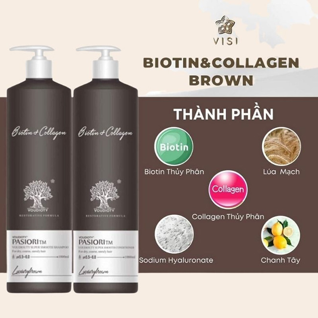 Cặp Dầu Gội Dầu Xả Biotin Collagen Nâu 1000ml 1